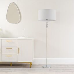 ValueLights Marissa Fabric Drum Shade with Chrome Stacked Ball Floor Lamp in Grey - thumbnail 4