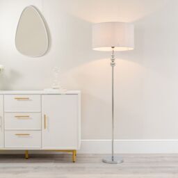 ValueLights Marissa Fabric Drum Shade with Chrome Stacked Ball Floor Lamp in Grey - thumbnail 1