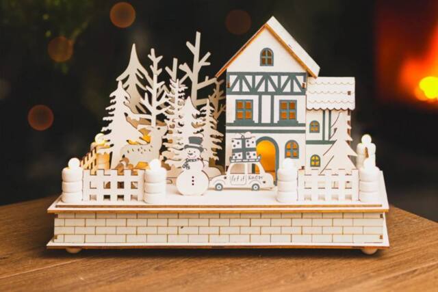 Marco Paul Pre-Lit Christmas Village Scene - House & Snowman in White - image 1