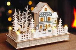 Marco Paul Pre-Lit Christmas Village Scene - House & Snowman in White - thumbnail 8