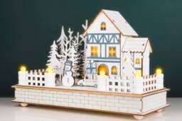 Marco Paul Pre-Lit Christmas Village Scene - House & Snowman in White - thumbnail 4