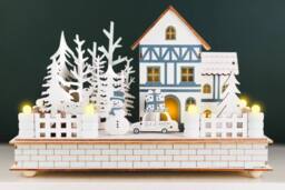 Marco Paul Pre-Lit Christmas Village Scene - House & Snowman in White - thumbnail 7