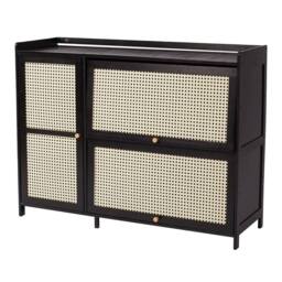 FORGEVIO 3 Rattan Doors Shoe Cabinet Storage Cupboard Footwear Shelf Cupboard in Black