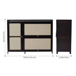 FORGEVIO 3 Rattan Doors Shoe Cabinet Storage Cupboard Footwear Shelf Cupboard in Black - thumbnail 2
