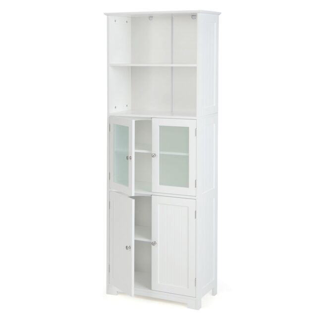 Costway 163cm Tall Bathroom Storage Cabinet Freestanding Kitchen Pantry Cupboard in White - image 1