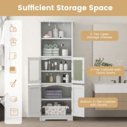 Costway 163cm Tall Bathroom Storage Cabinet Freestanding Kitchen Pantry Cupboard in White - thumbnail 4