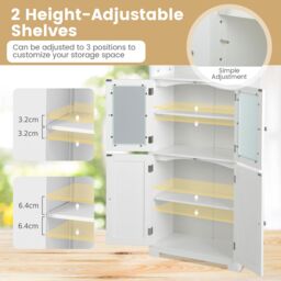 Costway 163cm Tall Bathroom Storage Cabinet Freestanding Kitchen Pantry Cupboard in White - thumbnail 6
