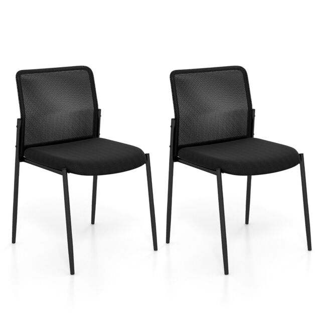 Costway Set of 2 Reception Chairs Stackable Office Armless Chairs Mesh Guest Chairs w/ Padded Seat in Black - image 1