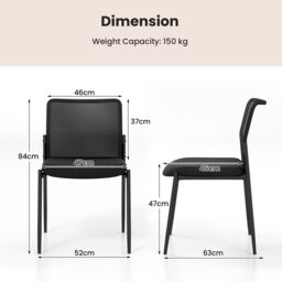 Costway Set of 2 Reception Chairs Stackable Office Armless Chairs Mesh Guest Chairs w/ Padded Seat in Black - thumbnail 2
