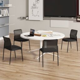 Costway Set of 2 Reception Chairs Stackable Office Armless Chairs Mesh Guest Chairs w/ Padded Seat in Black - thumbnail 4
