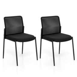 Costway Set of 2 Reception Chairs Stackable Office Armless Chairs Mesh Guest Chairs w/ Padded Seat in Black