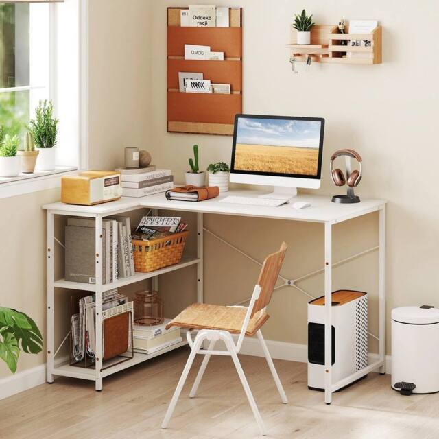 PAWNORA L-shaped Desk Corner Gaming Desk with Heavy-duty Metal Frame in White - Size: 0.6m2 - image 1
