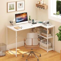 PAWNORA L-shaped Desk Corner Gaming Desk with Heavy-duty Metal Frame in White - Size: 0.6m2 - thumbnail 3