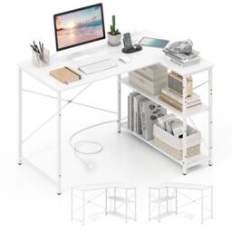 PAWNORA L-shaped Desk Corner Gaming Desk with Heavy-duty Metal Frame in White - Size: 0.6m2 - thumbnail 6