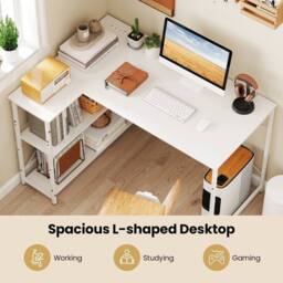 PAWNORA L-shaped Desk Corner Gaming Desk with Heavy-duty Metal Frame in White - Size: 0.6m2 - thumbnail 4