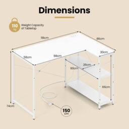 PAWNORA L-shaped Desk Corner Gaming Desk with Heavy-duty Metal Frame in White - Size: 0.6m2 - thumbnail 2
