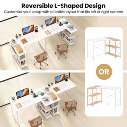 PAWNORA L-shaped Desk Corner Gaming Desk with Heavy-duty Metal Frame in White - Size: 0.6m2 - thumbnail 7