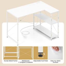 PAWNORA L-shaped Desk Corner Gaming Desk with Heavy-duty Metal Frame in White - Size: 0.6m2 - thumbnail 5