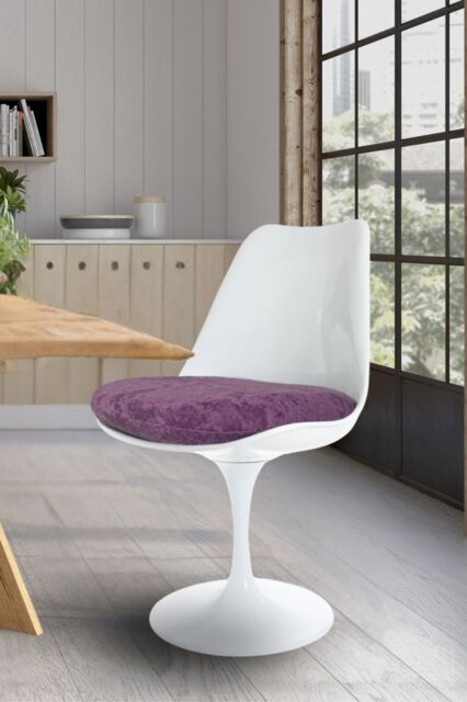 Fusion Living White Tulip Dining Chair with Luxurious Cushion in Purple - image 1