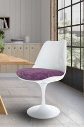 Fusion Living White Tulip Dining Chair with Luxurious Cushion in Purple - thumbnail 1