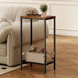 Levede Industrial Side Table Wood 2-Tier Storage Shelf End Table Living Room in Brown - thumbnail 3
