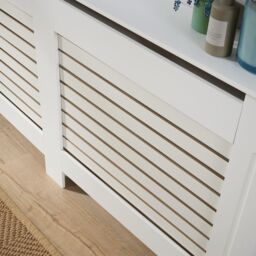 Home Source Extra Large Radiator Cover Wooden MDF Wall Cabinet Shelf Slatted Grill in White - thumbnail 4