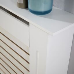 Home Source Extra Large Radiator Cover Wooden MDF Wall Cabinet Shelf Slatted Grill in White - thumbnail 3