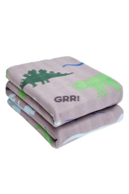 OHS Dinosaur Fleece Blanket Kids Soft Warm Throw in Grey - Size: 130 cm x 160 cm - image 1