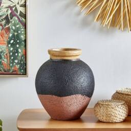 Wyld and Coco Handmade Terracotta Vase Black and Pink 31 cm Retro Vintage