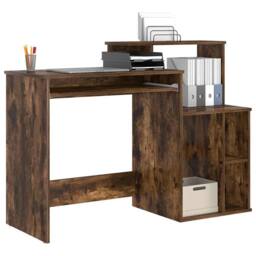 Berkfield Home Desk with Storage Smoked Oak 120.5x44x88.5 cm Engineered Wood in Brown - thumbnail 3