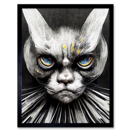 "Artery8 Wall Art Print The Sultan Of Cat Land Fantasy Gothic Cat Portrait Art Framed in Black - Size: W12"" x H16""" - thumbnail 1