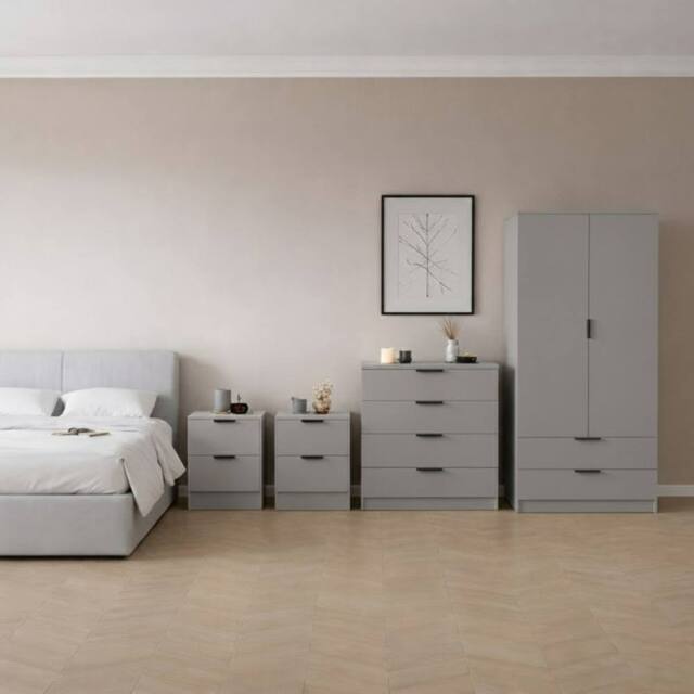 Home Discount Vida Designs Trega 4Pc Bedroom Set(2Dr Bedsidex2, 4Dr Chest, Wardrobe) in Grey - image 1