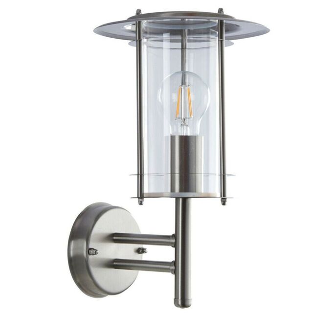 Loops IP44 Outdoor Wall Light Stainless Steel Modern Lantern Glass Round Outdoor Lamp in Metallics - image 1