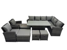 Fimous 12 Seat Rattan Garden Furniture Corner Sofa Set with 4 Footstool in Dark Grey - thumbnail 2