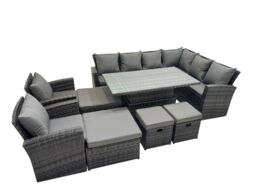 Fimous 12 Seat Rattan Garden Furniture Corner Sofa Set with 4 Footstool in Dark Grey - thumbnail 1