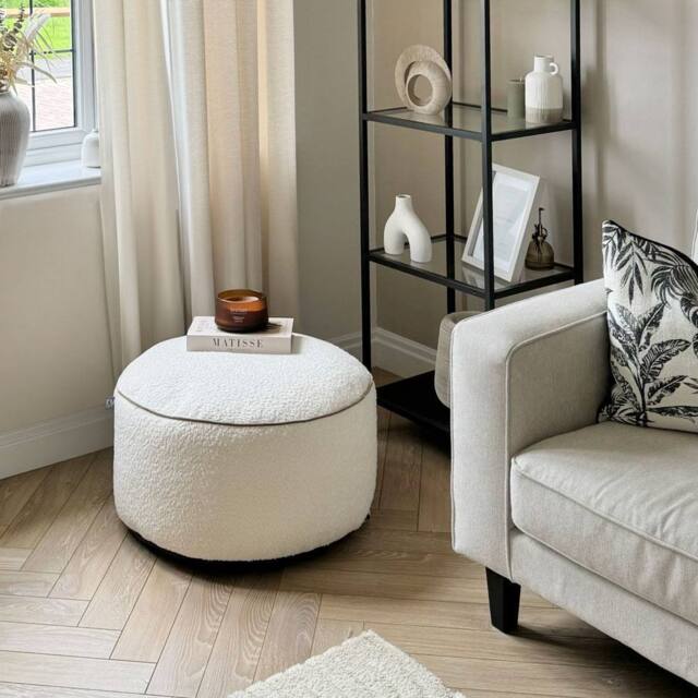 rucomfy Beanbags rucomfy Indoor Bean Bag Pouffe - Snug Drum Footstool in Cream