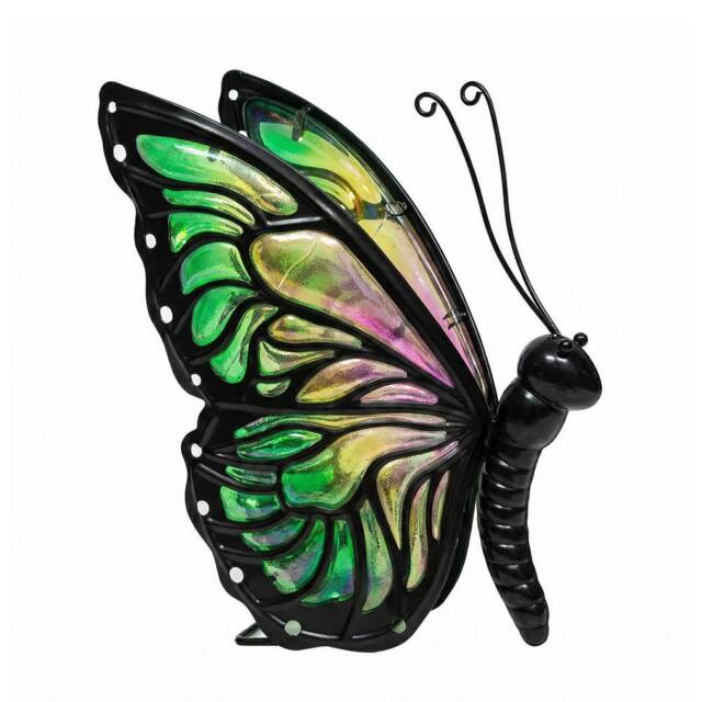 "Bright Zeal Solar Butterfly Lights Hand-Painted Glass 7x5x10"" Multi Outdoor Decor" - image 1