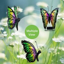 "Bright Zeal Solar Butterfly Lights Hand-Painted Glass 7x5x10"" Multi Outdoor Decor" - thumbnail 8