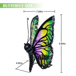 "Bright Zeal Solar Butterfly Lights Hand-Painted Glass 7x5x10"" Multi Outdoor Decor" - thumbnail 6