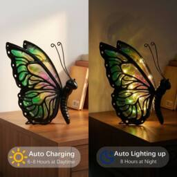 "Bright Zeal Solar Butterfly Lights Hand-Painted Glass 7x5x10"" Multi Outdoor Decor" - thumbnail 2
