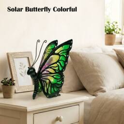 "Bright Zeal Solar Butterfly Lights Hand-Painted Glass 7x5x10"" Multi Outdoor Decor" - thumbnail 7