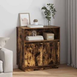 Berkfield Home Sideboard with LED Smoked Oak 71x34, 5x75 cm Engineered Wood in Brown - thumbnail 2