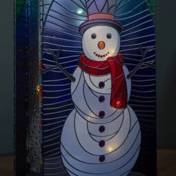 Samuel Alexander 21cm Light up Double Sided Stained Glass Snowman Decoration with LEDs - thumbnail 4