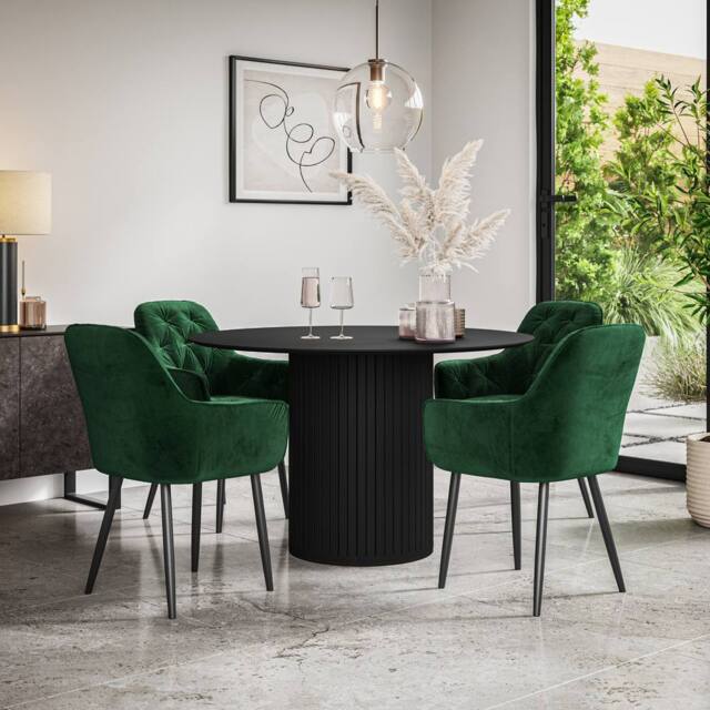 More4Homes Arlo Black Table Top W Black Legs + Anika Velvet Dining Chair Set Of 4 in Green - image 1