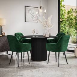 More4Homes Arlo Black Table Top W Black Legs + Anika Velvet Dining Chair Set Of 4 in Green - thumbnail 1