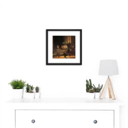 Artery8 Rembrandt Still Life With Peacocks Painting 8X8 Inch Square Wooden Framed Wall Art Print Picture with Mount in Black - thumbnail 2