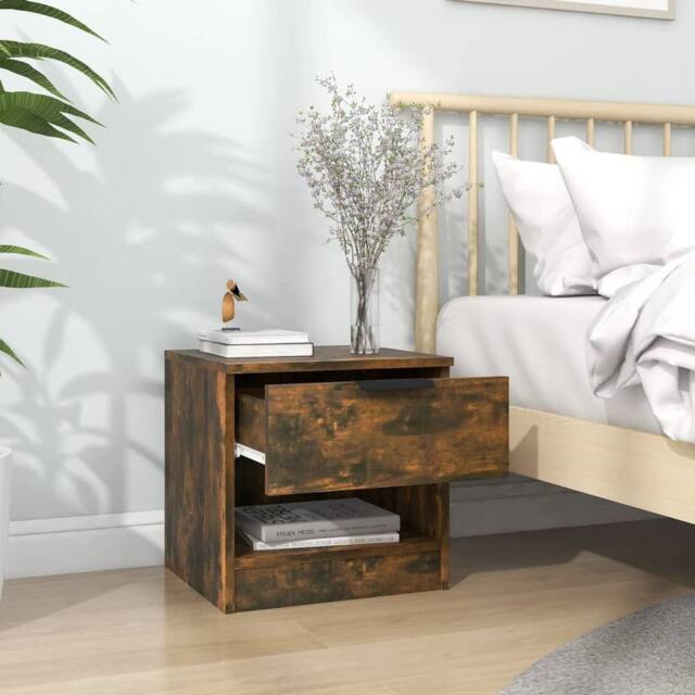 Berkfield Home Elegant Bedside Cabinets 2 pcs Smoked Oak Engineered Wood in Brown - image 1