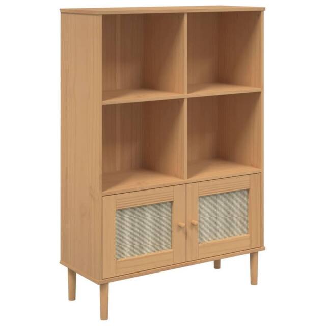 Berkfield Home Bookcase SENJA Rattan Look Brown 90x35x130 cm Solid Wood Pine in Light Brown - Size: 90 x 35 x 130 cm - image 1