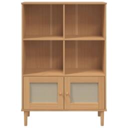 Berkfield Home Bookcase SENJA Rattan Look Brown 90x35x130 cm Solid Wood Pine in Light Brown - Size: 90 x 35 x 130 cm - thumbnail 5