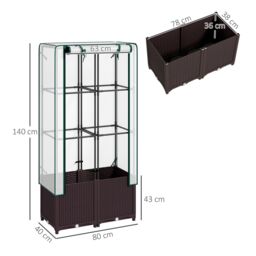 OUTSUNNY Plastic Vegetable Planter with Trellis, 80 x 40 x 140 cm in Brown - thumbnail 3